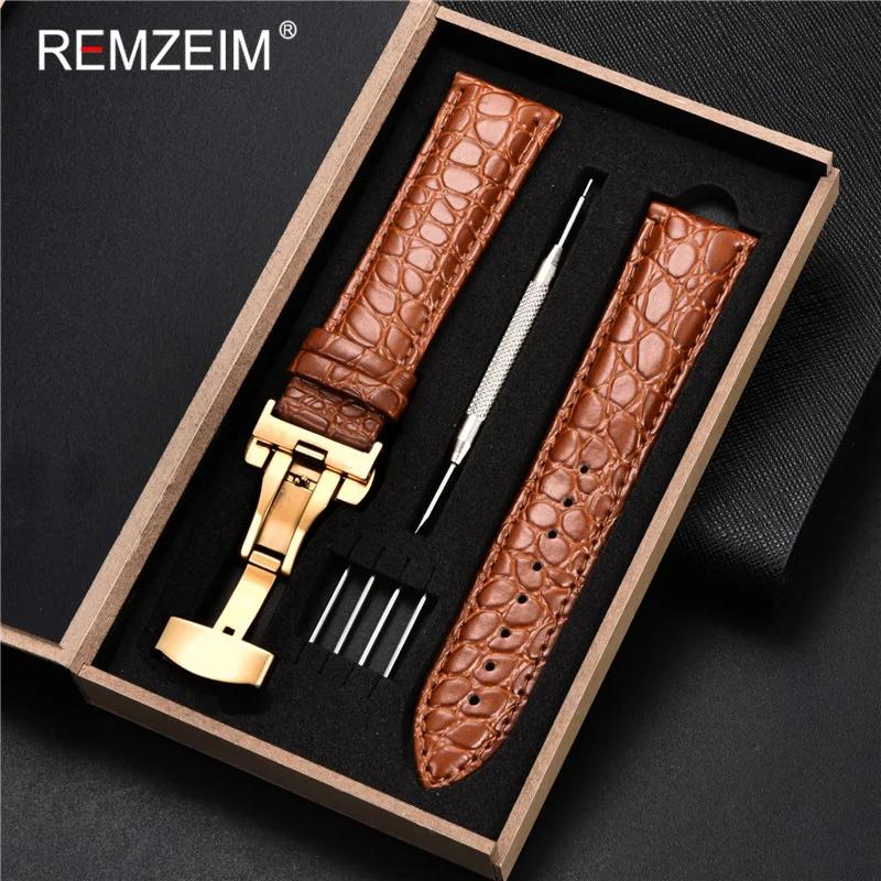 Leather Watch Band 18/20/22/24mm Universal Bracelet Crocodile Pattern Business Watchband Accessories with Gift Packing Box