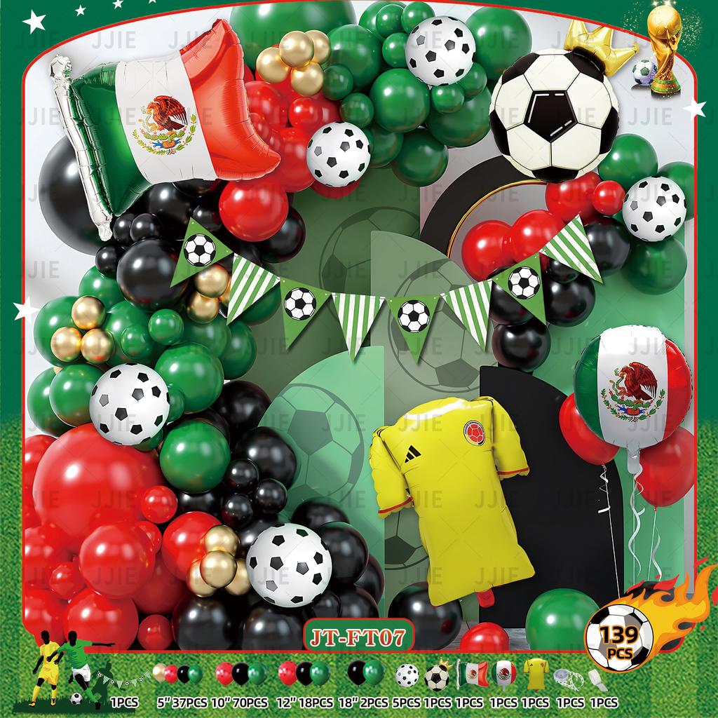 Boys Football Green Balloon Arch Birthday Football Party Decoration World Cup Themed Balloon Set