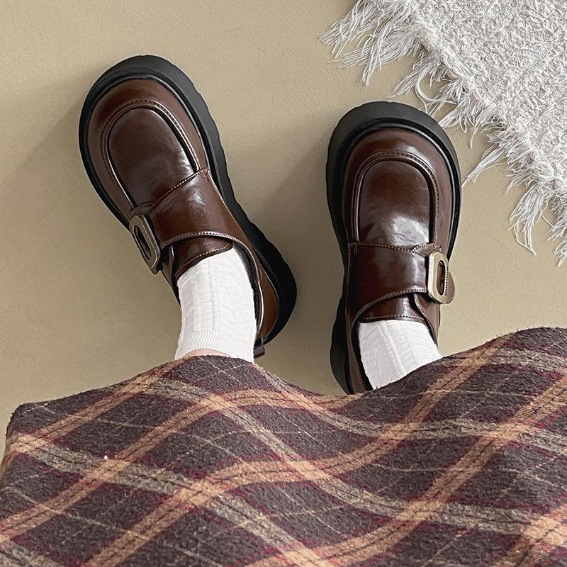 Fashion Commuter Brown Platform Small Leather Shoes Women's 2025 New Spring and Autumn British Style Retro Height Increase Mary Jane Single Shoes