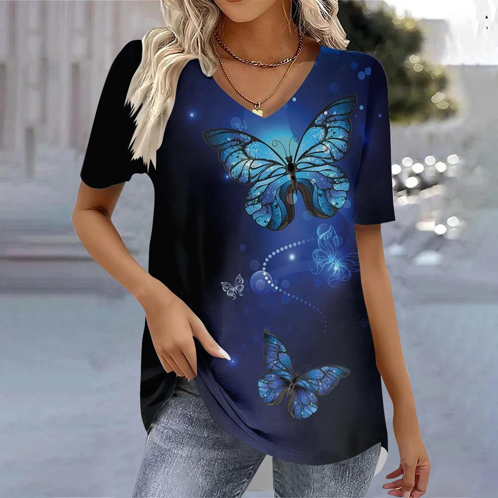 Women's Summer New Casual High Quality 3D Women's Short Sleeved V-neck T-shirt
