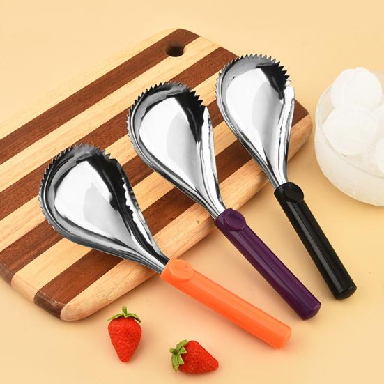 Lžíce na smoothie Nerezová lžíce na zmrzlinu Servírovací nástroj se zoubkovaným designem hlavy Snadný úchop Dezertní naběračka Kuchyňské náčiní