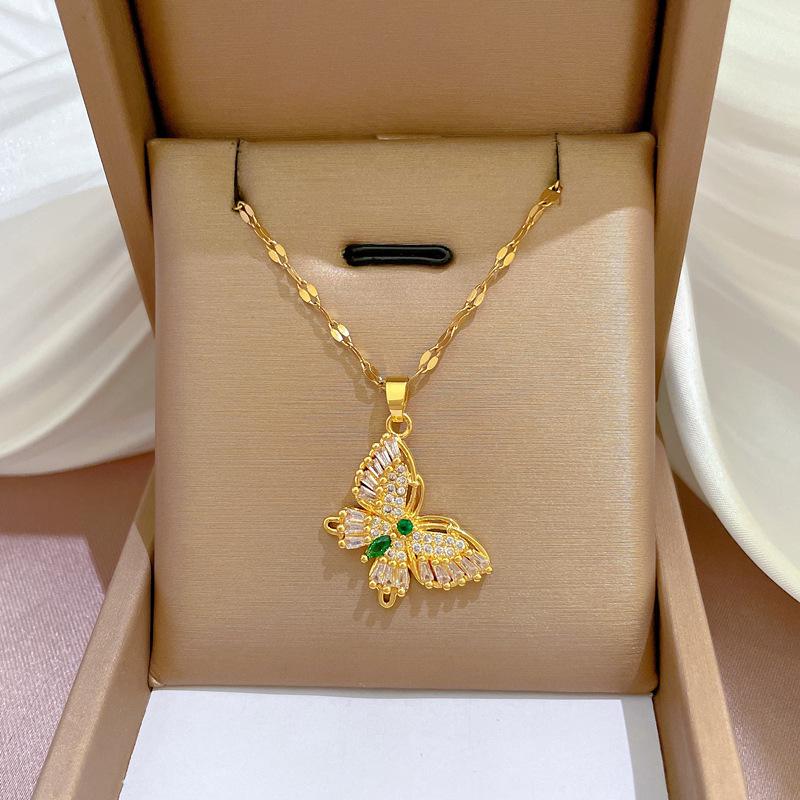 Titanium Steel Micro-Inlaid Gold Plated Women's Lucky Bead Necklace - Trendy Clavicle Chain Accessory