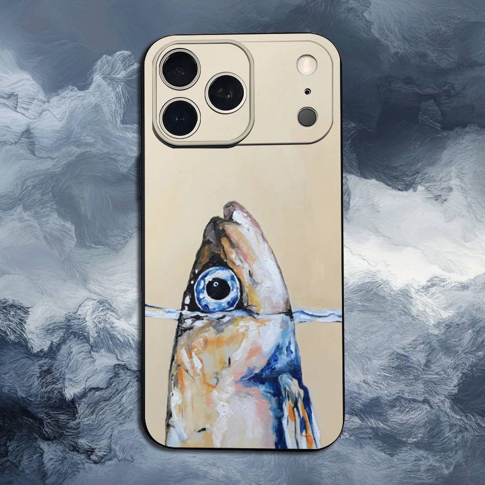 Sardines Ocean Case For iPhone 11,12,15,14,13,16,17,Plus,Pro Max,XS,X,XR,SE,Mini,8,7,Soft Silicone Black