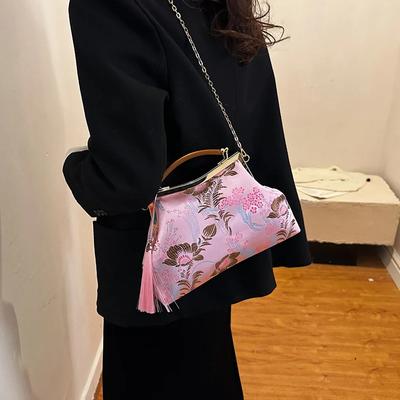 Retro Crossbody Bags for Women  Lock  Shell Clip  Flowers  Tassel  Shoulder Chain Bags  Beige  Gold  Pink  Bags and Purses  Designer