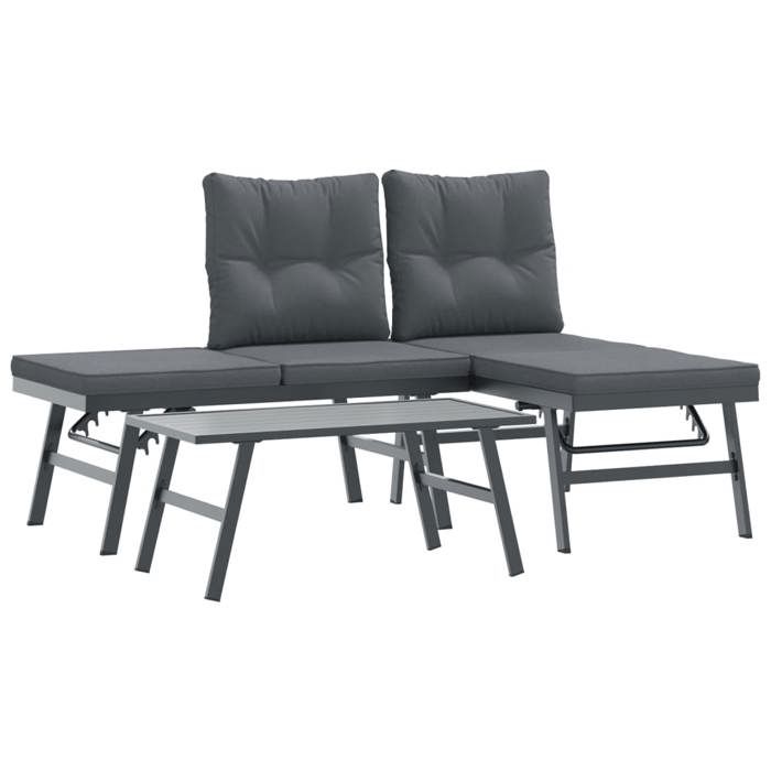 VidaXL Ensemble de bancs de jardin avec coussins 3 pcs noir, ensemble de meubles d’extérieur, ensemble de pique-nique de 3283710