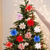 5/10Pcs 14.5cm Christmas Decoration Artifical Flower Ornaments Pink Red Gold Glitter Fake Flowers For Xmas Tree Home Decor