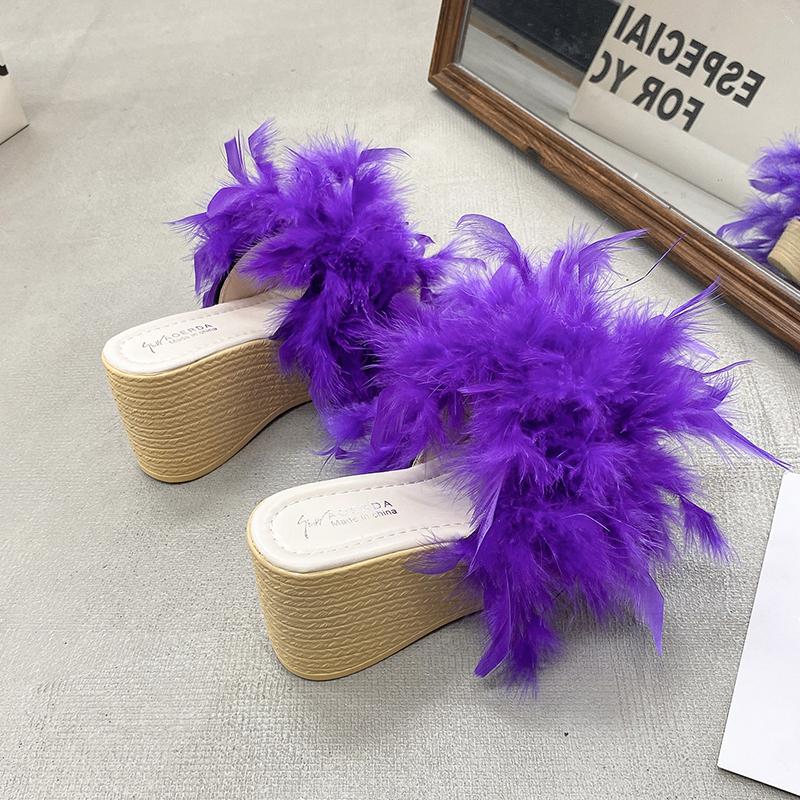 Fashion Aphixta New 7CM Wedge Heel Slides Colorful Real Fur Women Slippers Furry Summer Shoes Platform Hair Slides Big Size 43 Sandals