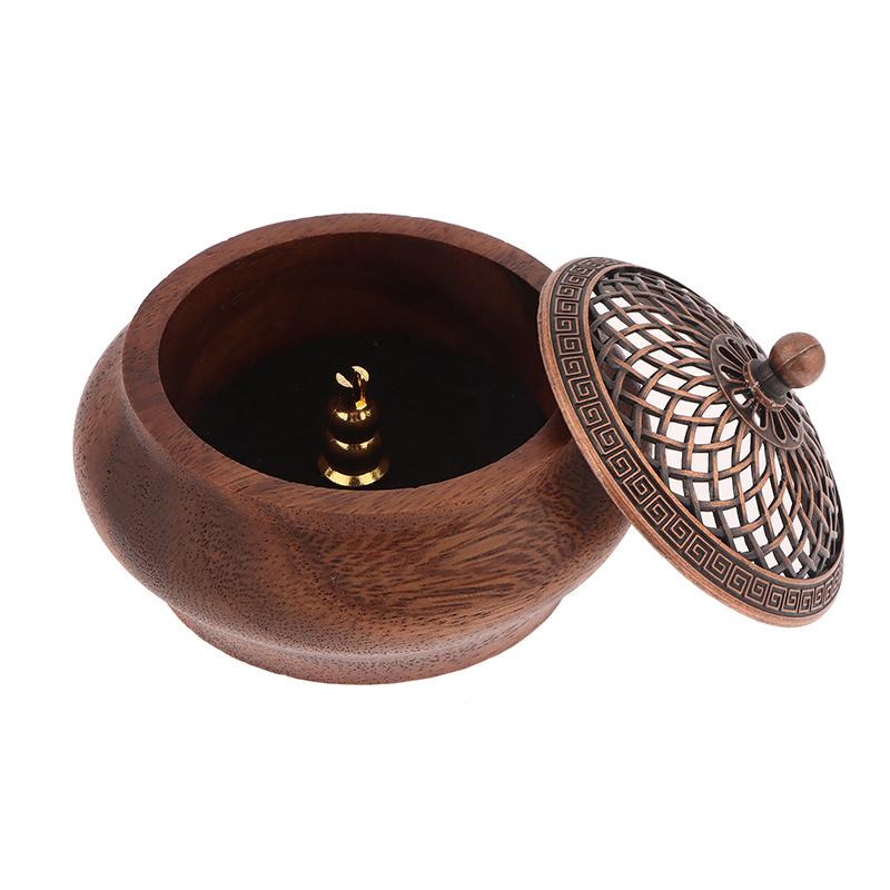 1Pc Walnut Retro Solid Wood Round Incense Burner High-End Atmospheric Home Indoor Incense Burner Chinese Creative Ornaments