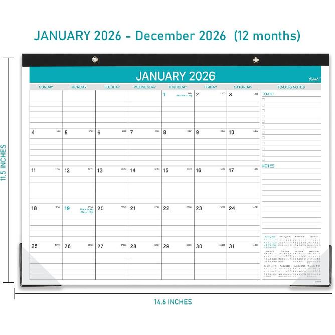 2026 Desk Calendar - 2026 Calendar from January to December 2026, 12 Monthly Calendar 2026 with Ruled Blocks for Planning, 14.6'' x 11.5''