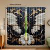 Set Of 2 Black White Curtain Panels Floral Butterfly Window Drapes Golden Accent Relief Design Semi Ligh Elegant Curtains Light Filtering Made