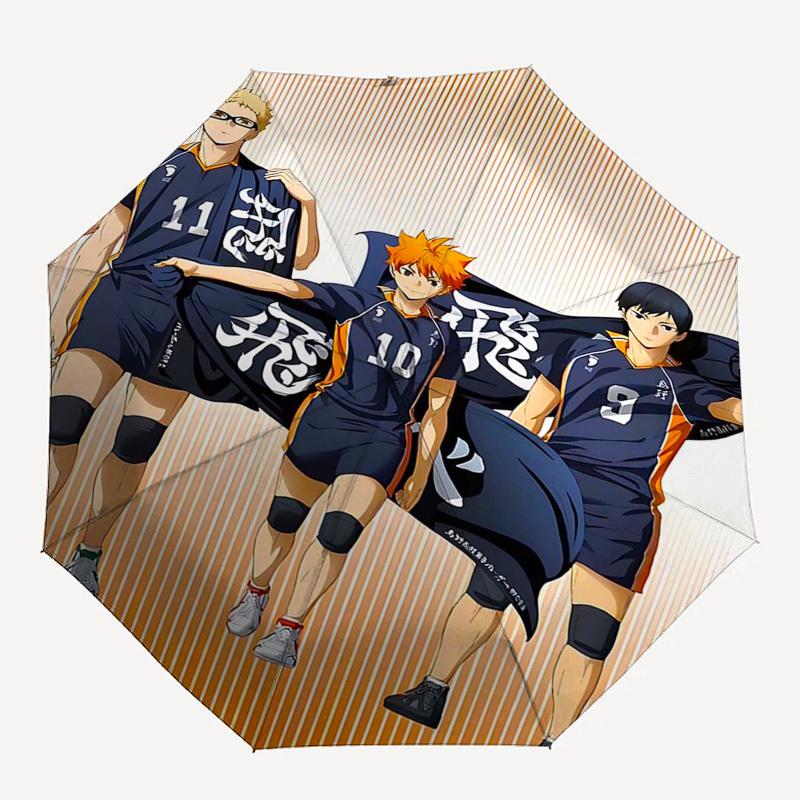 1pc Haikyuu!! Kuroo Tetsurou, Hinata Shoyo & Miyagi Daichi Umbrella Automatic Opening Closing, Portable 3-Fold Design, 8-Bone Iron Frame Outdoor Umbre