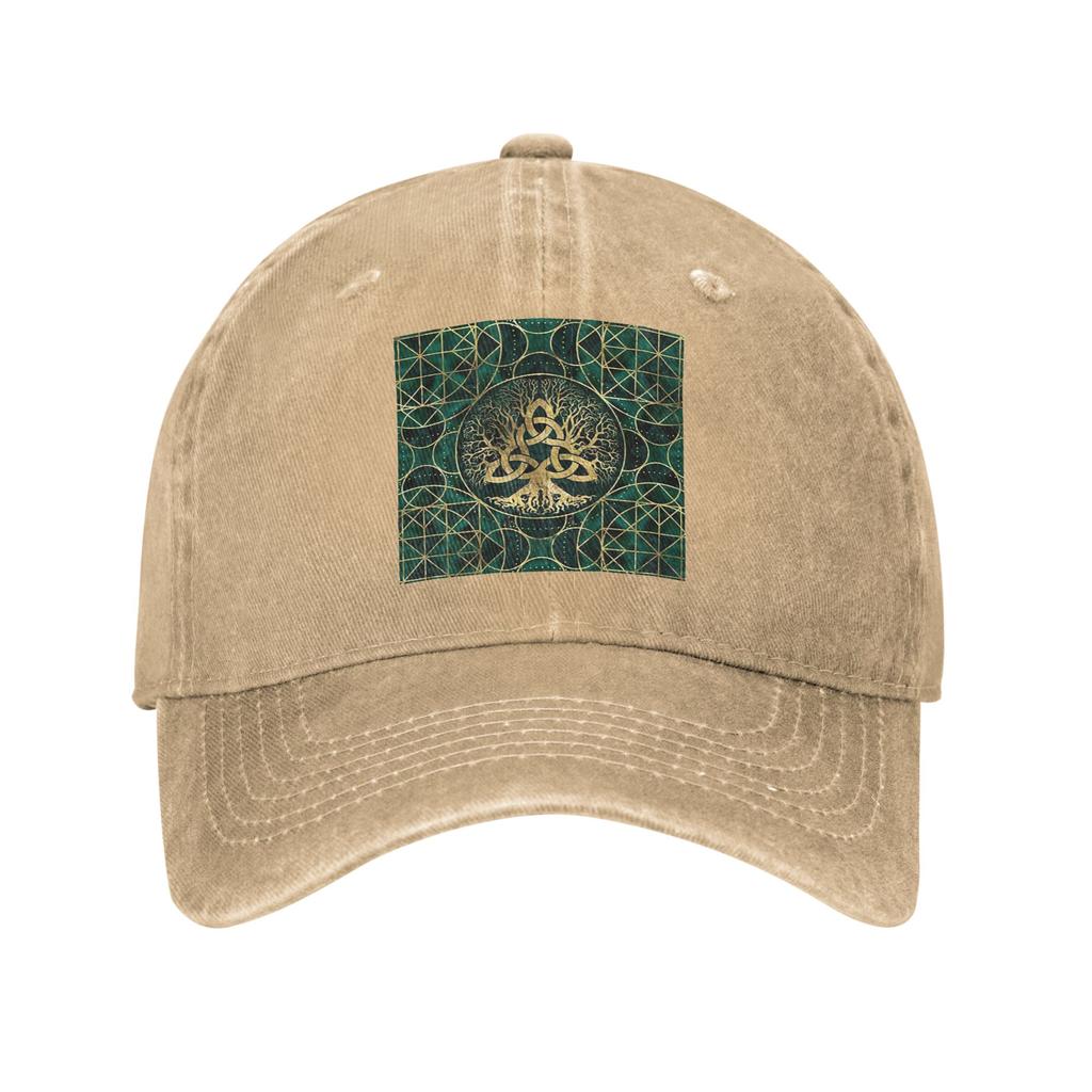 Tree of Life with Triquetra Malachite and Gold Denim Cap Casual Baseball Caps Adjustable Hat Summer Unisex Baseball Hats