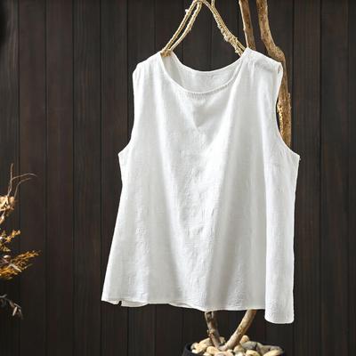 Tricou de damă fără mâneci, jacard, din bumbac și in: Vestă Subțietoare de Vară Casual Artistică