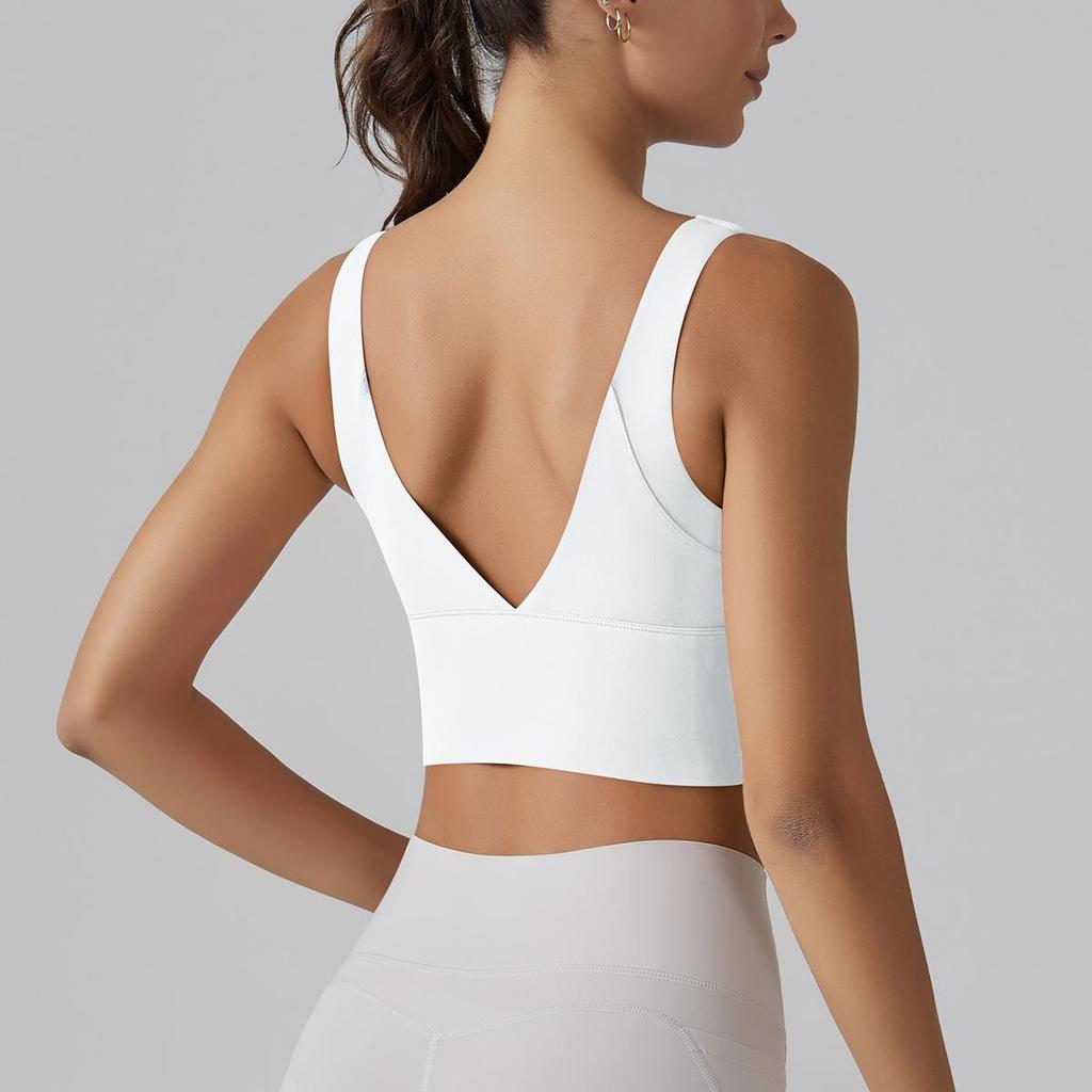 Nude Yoga Sports Bra with Deep V and Beautiful Back - Women's Fitness Vest with Integrated Cup