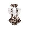 Baby Girls Leopard Print Clothes Set, Backless Flying Sleeve Square Collar Romper + Bow-knot Headband for Summer