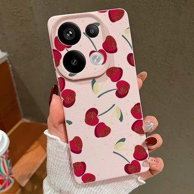 Luxury Cherry Print TPU Matte Leather Texture Slim Case For Xiaomi 13T Pro Poco X6 Redmi Note 14 13 12 Pro 11 Soft Shockproof Protection Phone Cover