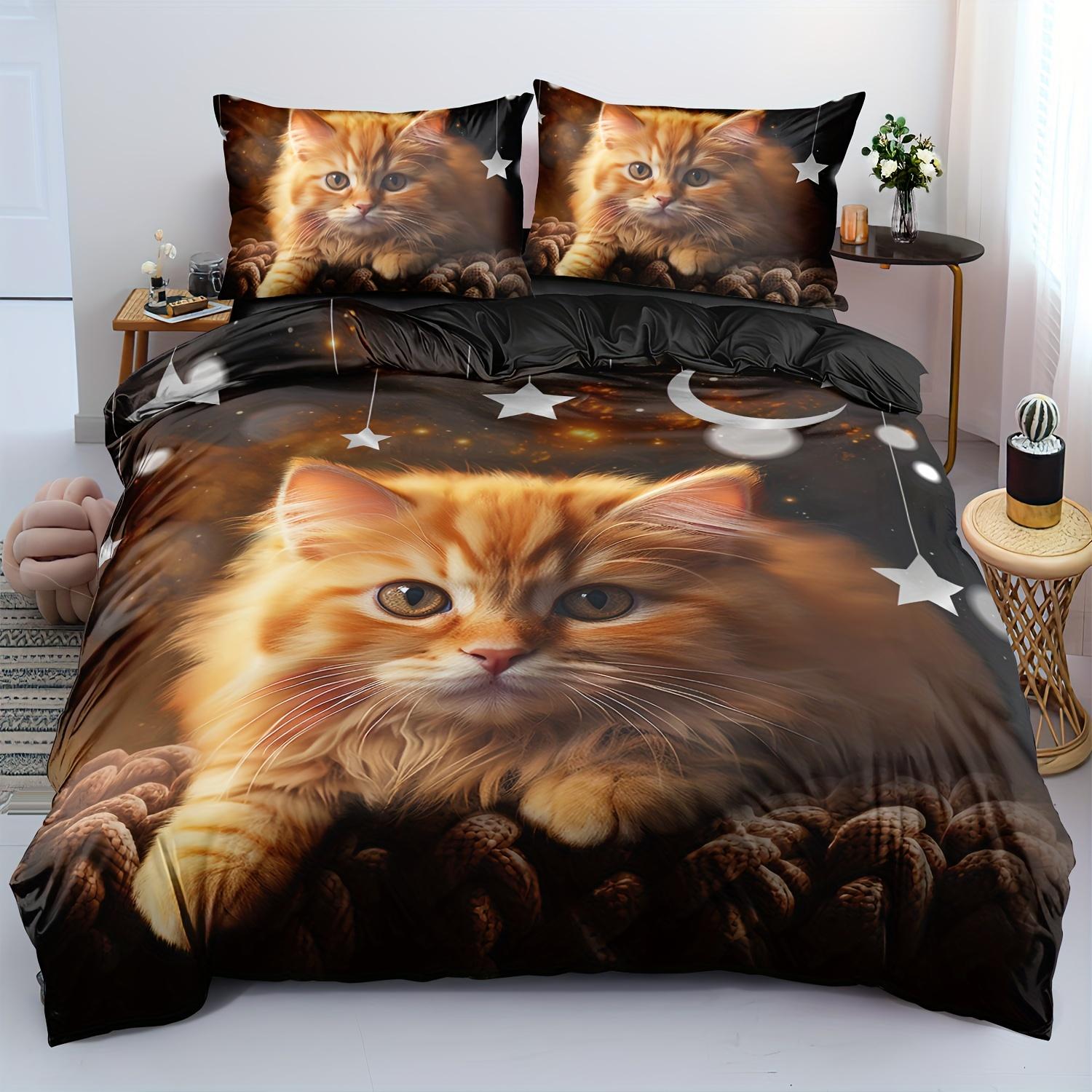 

2/3Pcs Soft And Comfortable Duvet Cover Set, Bed Duvet Cover Set Girls Cat, Girl Bedding Set Cat, Kawaii Bedding Set Girls Duvet Cover Set&EU Single(135x200cm)