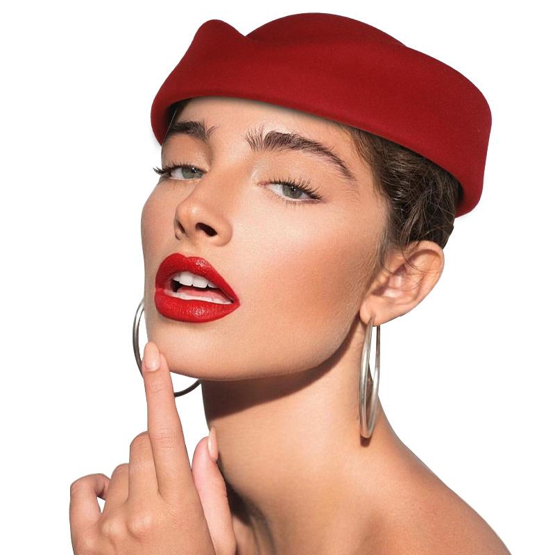 New in autumn and winter British retro solid-color woolen beret stewardess hat fashionable and versatile bridal top hat