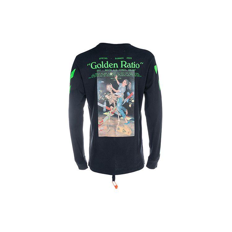 

Off-White Cotton Round Neck Long Sleeve T-Shirt Men Tops Black OMAB001R201850141088