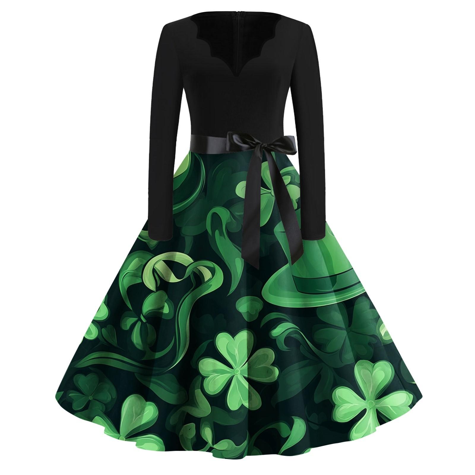 

Женская мода V-образный вырез Повседневный Slim St. Платье с длинными рукавами и принтом Патрика L армия зеленый