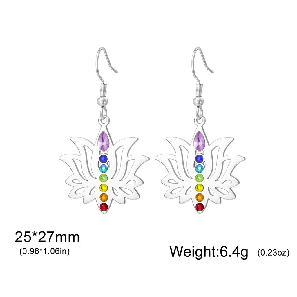 Cazador Lotus Flower Om Symbol Drop Earrings for Women Stainless Steel 7 Chakra Yoga Meditation Jewelry Earrings Amulet Gift