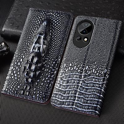 Retro Crocodile Head Genuine Leather Flip Case For Honor 50 60 70 80 90 100 200 300 400 Pro SE Lite Ultra Phone Cover Cases