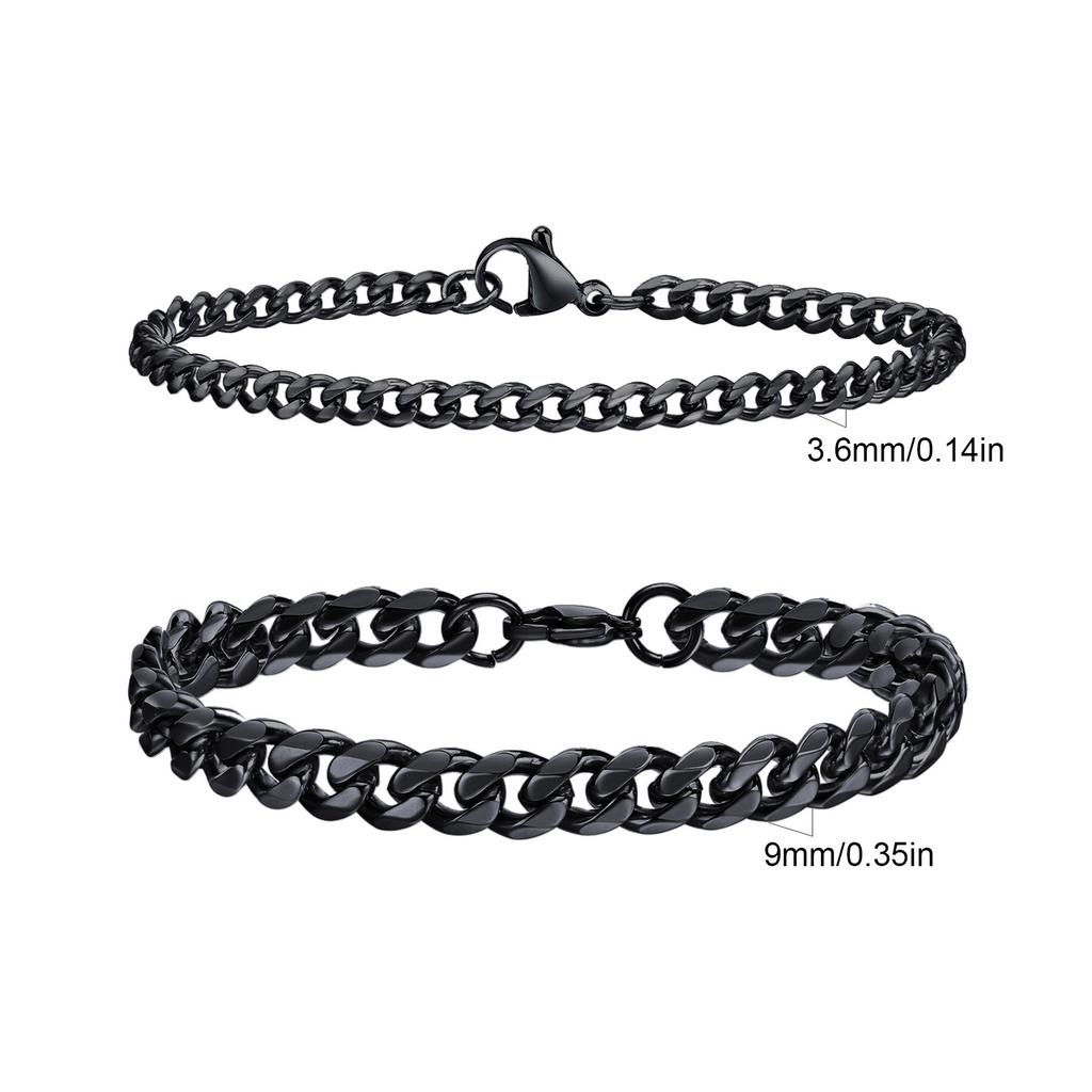 2pcs Men's Chain Bracelets,Stainless Steel Silver Gold Black Color Twist Rope Chain Wristband,Trendy Cuban Link Chains Gift