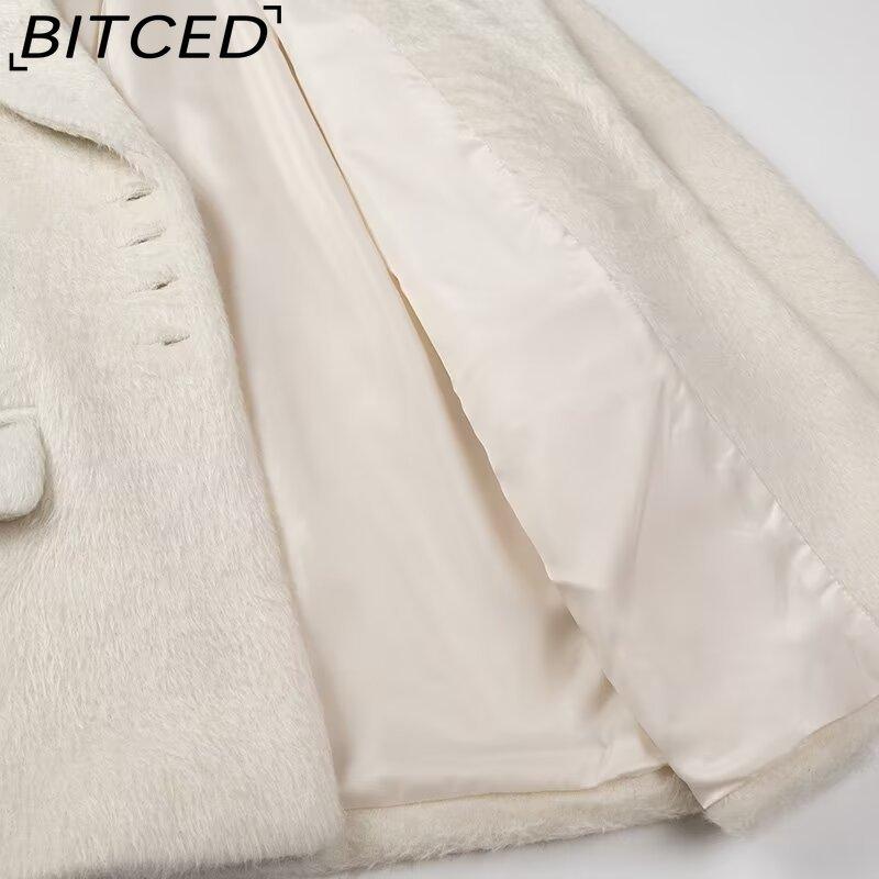 BITCED Fashionable Oversized Collar Wool Fleece Coat for Women Spring/Fall Single-Breasted Long-Sleeve Elegant Coat