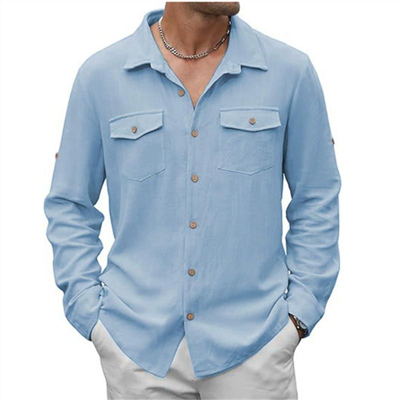 

Повседневная рубашка с длинным рукавом в стиле business casual, мужская модная однотонная дышащая рубашка на весну-лето 2XL светло-синий