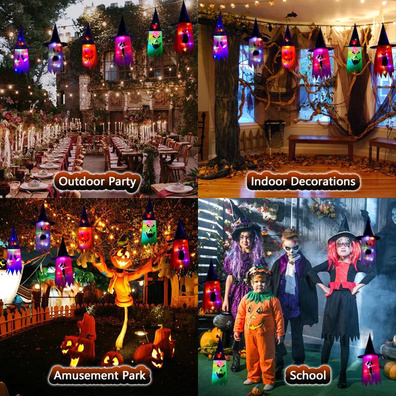 Halloween Hanging Glowing Ghost Hat Lights Decoration Glowing Witch Hat alloween Party Props for Outdoor, Yard, Tree