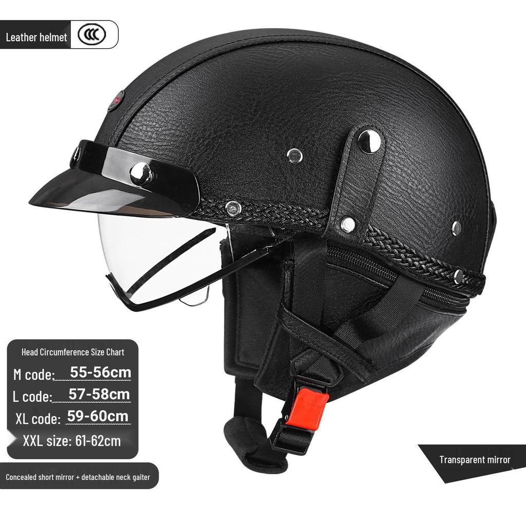 3C Certified Retro Leather Electric Motorcycle Half Helmet with Detachable Neck Guard for Men and Women - Model AF-R09