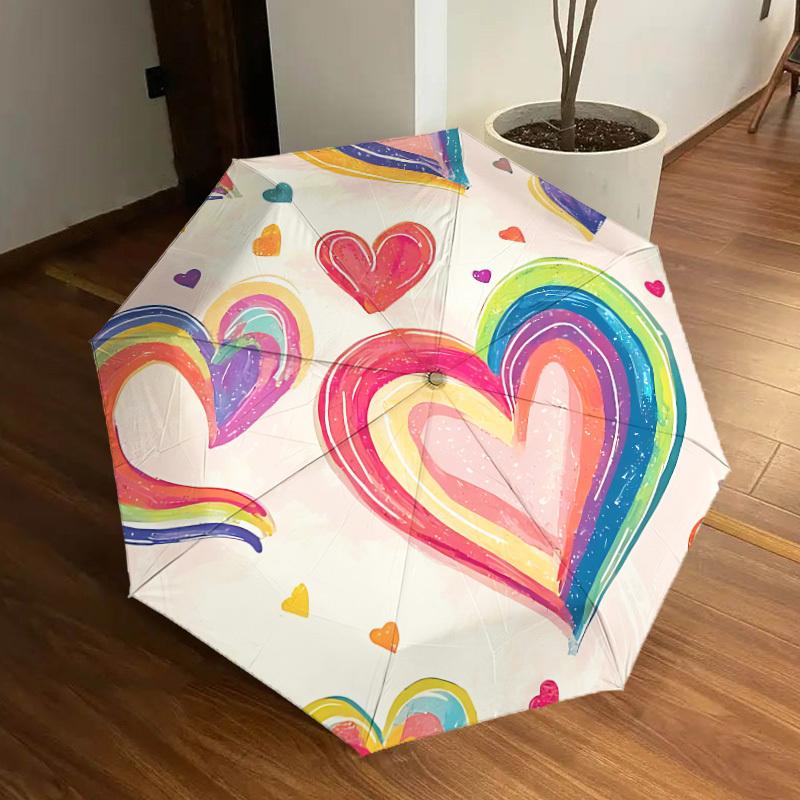 

1pc Rainbow Hearts Decor Automatic Open/Close Umbrella, Formal Events - Ideal Gift for Family or Friends, Outdoor Accessory yy251211220