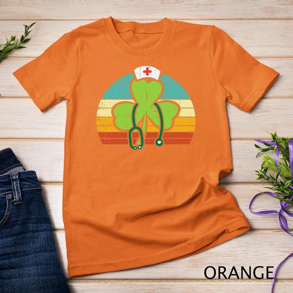 Shamrock Nurse Stethoscope Retro St Patricks Day Nurses RN Unisex T-shirt 6 2XL