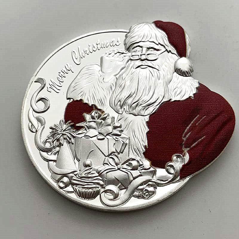 Santa Claus coins, children's cartoon silver plated commemorative medals, relief coins, Christmas greeting coins, three-dimensional shaped coins