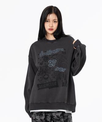 MOZMOZ Miyao Terry Brushed Pigment Oversized Sweatshirt Charcoal