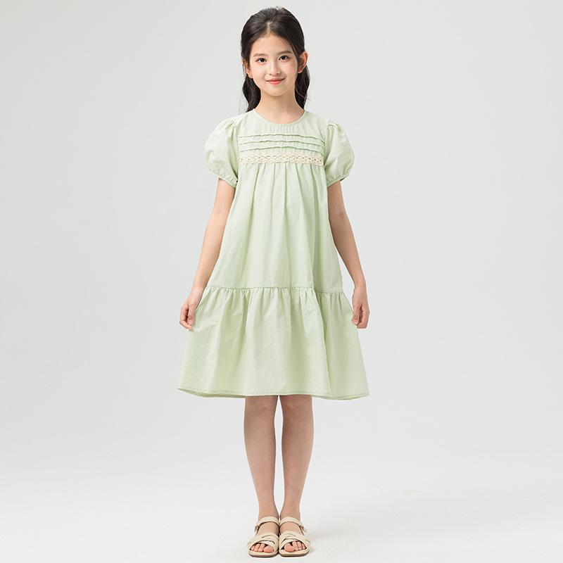 Vestido de Algodón Puro de Moda para Niñas - Vestido de Princesa Verde Claro de Verano para Niños