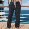 Men's Breathable Imitation Hemp Small Square Beach Trousers Loose Casual Sports Straight Leg Pants
