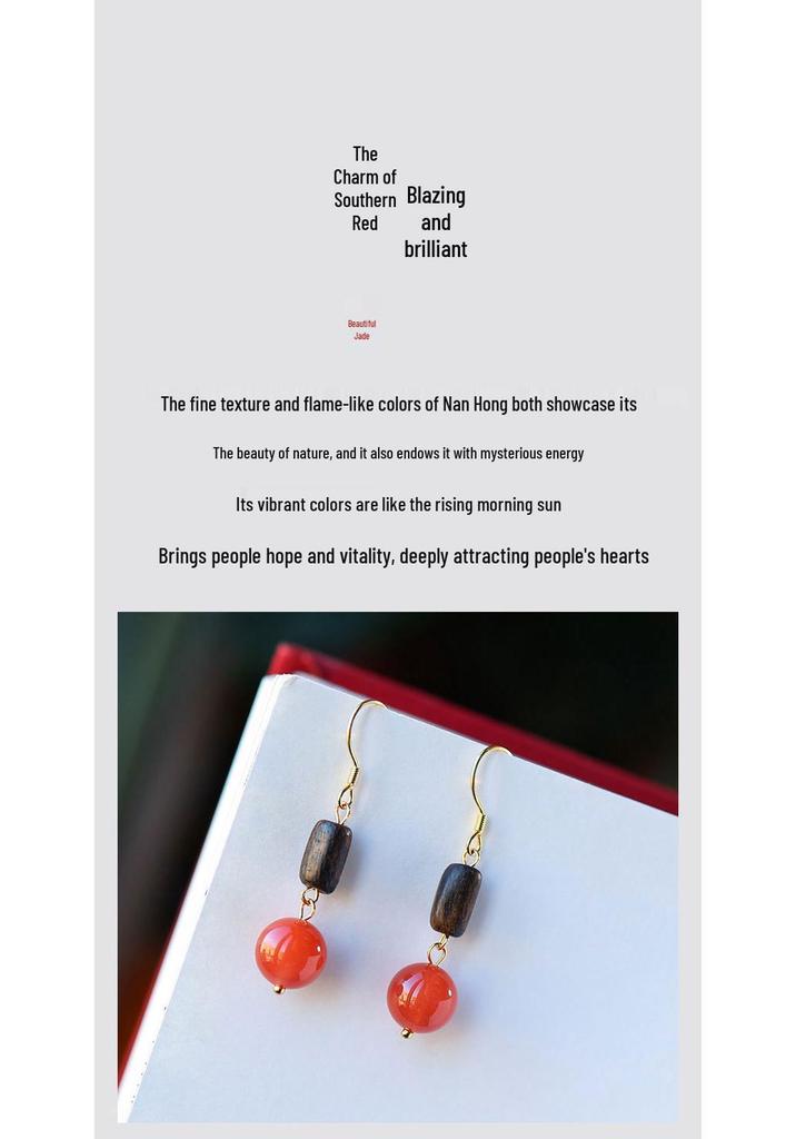 HD Agarwood & Red Agate Earrings: Niche Light Luxury, Ancient Style, Elegant Temperament, Long Design