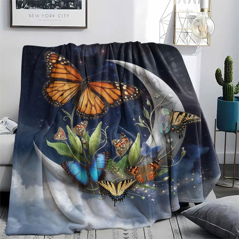 1PC Giraffe Moon Night New Patterned Flannel Blanket High quality All Seasons for Lunch Break Warmth and Comfort Halloween Gifts Ideal Gift