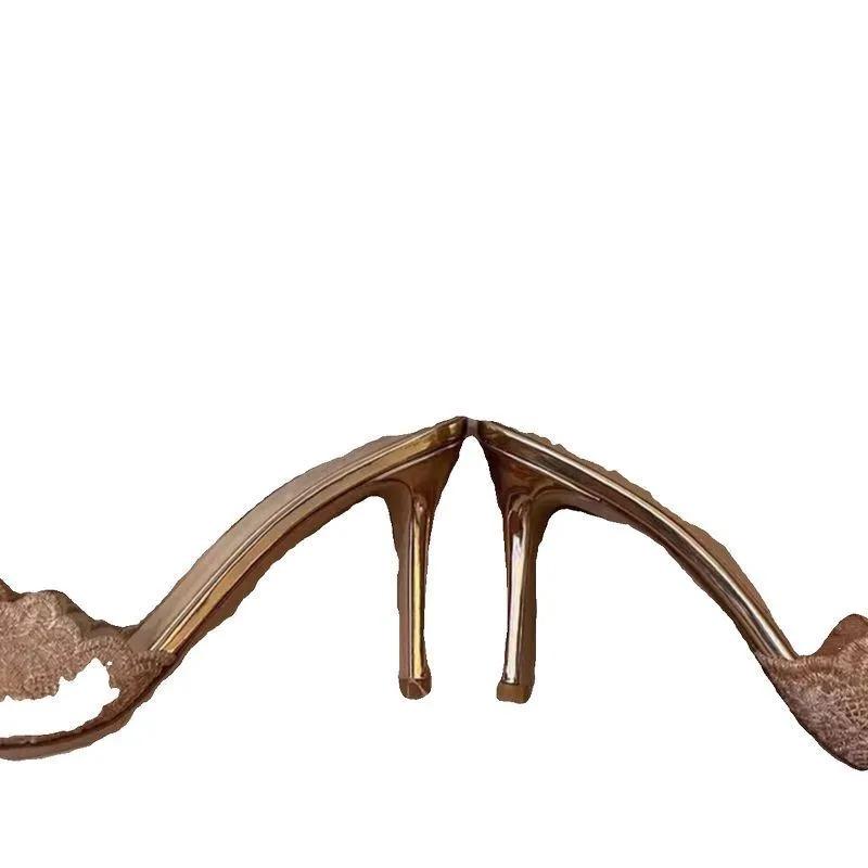 Spitze Bankett High Heels Damen 2025 Frühling Neuankömmling Bestickte Stiletto Schuhe Champagner Gold Bestickte High Heel Sandalen