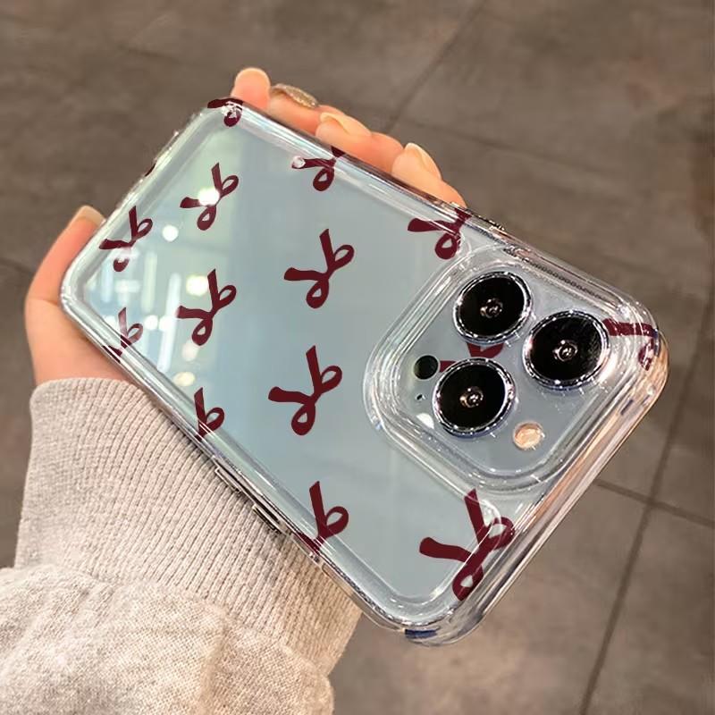 Red Bow Phone Case For iPhone 17 16 15 14 Pro Max 13 12 11 XS X XR 7 8 Plus 16e 17Air SE2022 X XR XS Shockproof Soft Clear Cover