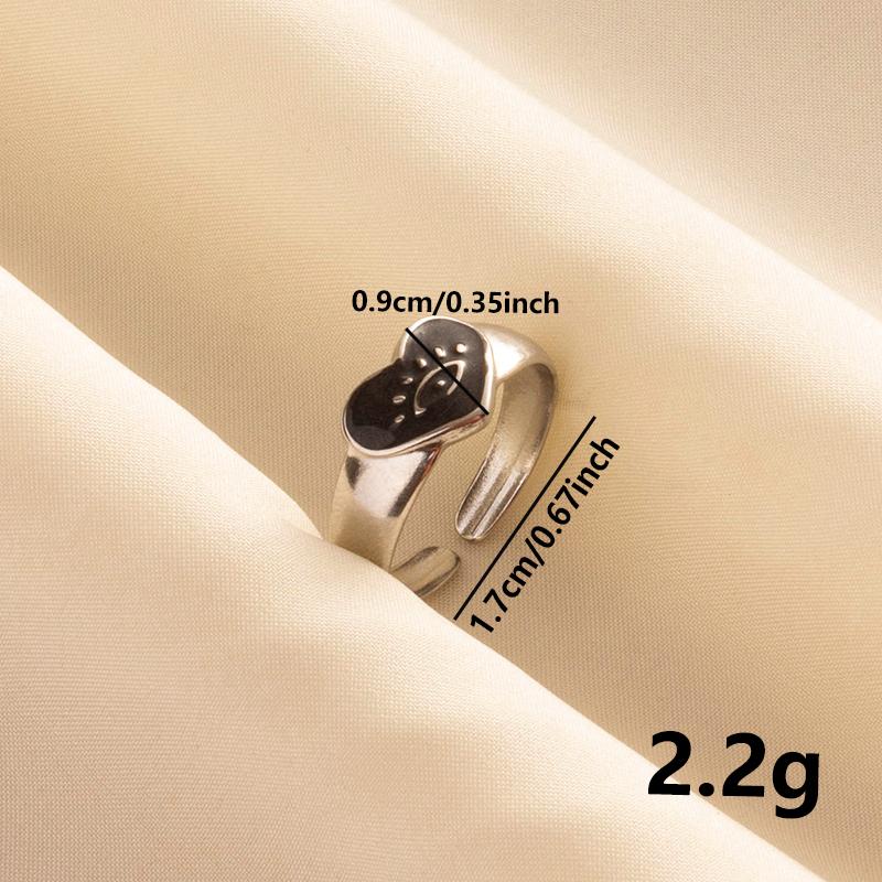 Punk Silver Color Black Enamel Sun Moon Star Eye Rings For Women Men Accessories Stainless Steel Ring Open Finger Jewelry Bagues