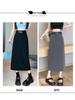 Women's High-Sense Black Slim-Fit A-Line Midi Skirt with Slit