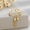 Dangling Chain Tassel Band Ring Adjustable Open Ring Gift Link Chain Tassel Ring Zirconia with Spike Pendant Finger Ring
