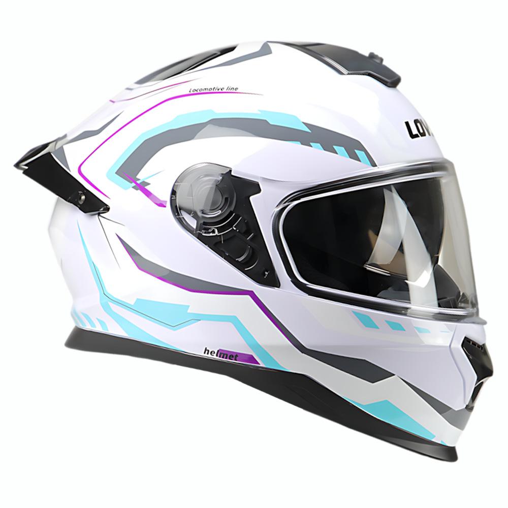 Motorcycle Helmet White Track Men's Helmet Locomotive Full Helmet Unisex Four Seasons Double Lenses
