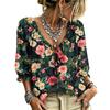 Women's Casual V-Neck Printed Tie Ruffle Blouse for Everyday Wear