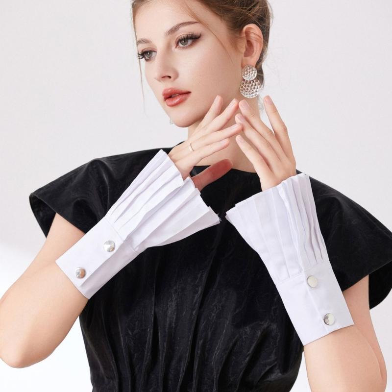 Elegant Flared Pleated Decorative Sleeves Cotton Arm Covers Wrist Cuffs Sleeves For Office Women Daily Wear All Matching