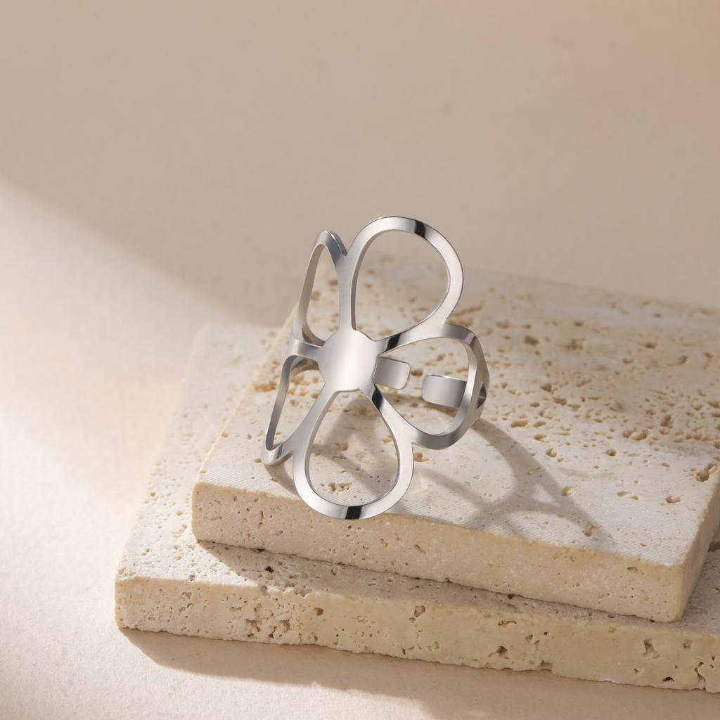 Lemegeton Large Flower Open Rings Women Stainless Steel Gold Color Adjustable Finger Ring Bohemian Jewelry Wedding Gift