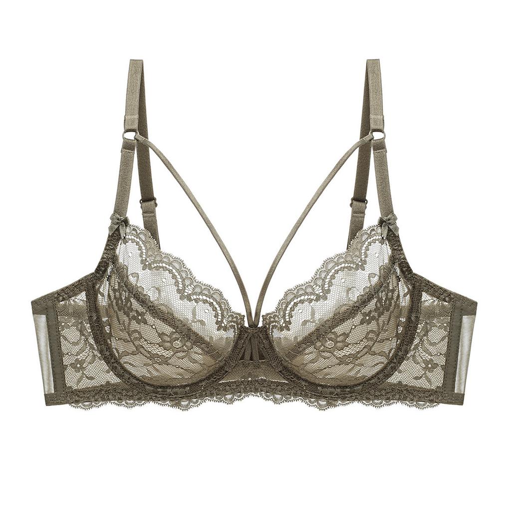 French Underwear Women's Sexy Ultra-thin Sponge-free Transparent Lace Underwear Large Chest Small Large Size Bra Cover Bra