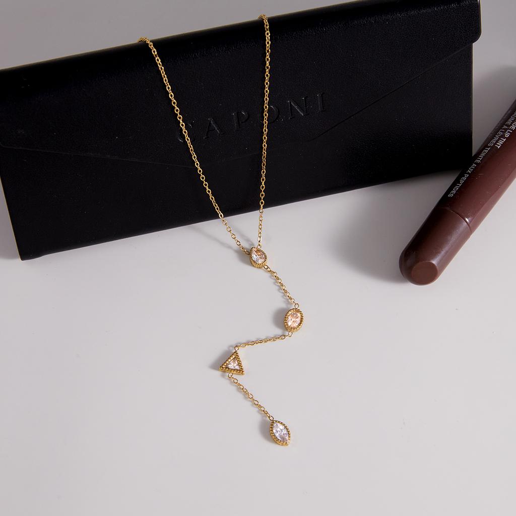 Yori Exquisite White Geometric Cubic Zirconia Y-chain Necklace 18k Golden Pvd Plated Stainless Steel 2026 Basic Jewelry